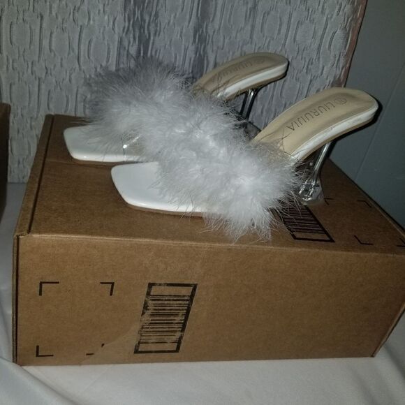FEATHERED HEELED MULES WHITE PRINCES SHOES 7.5 - Picture 11 of 11
